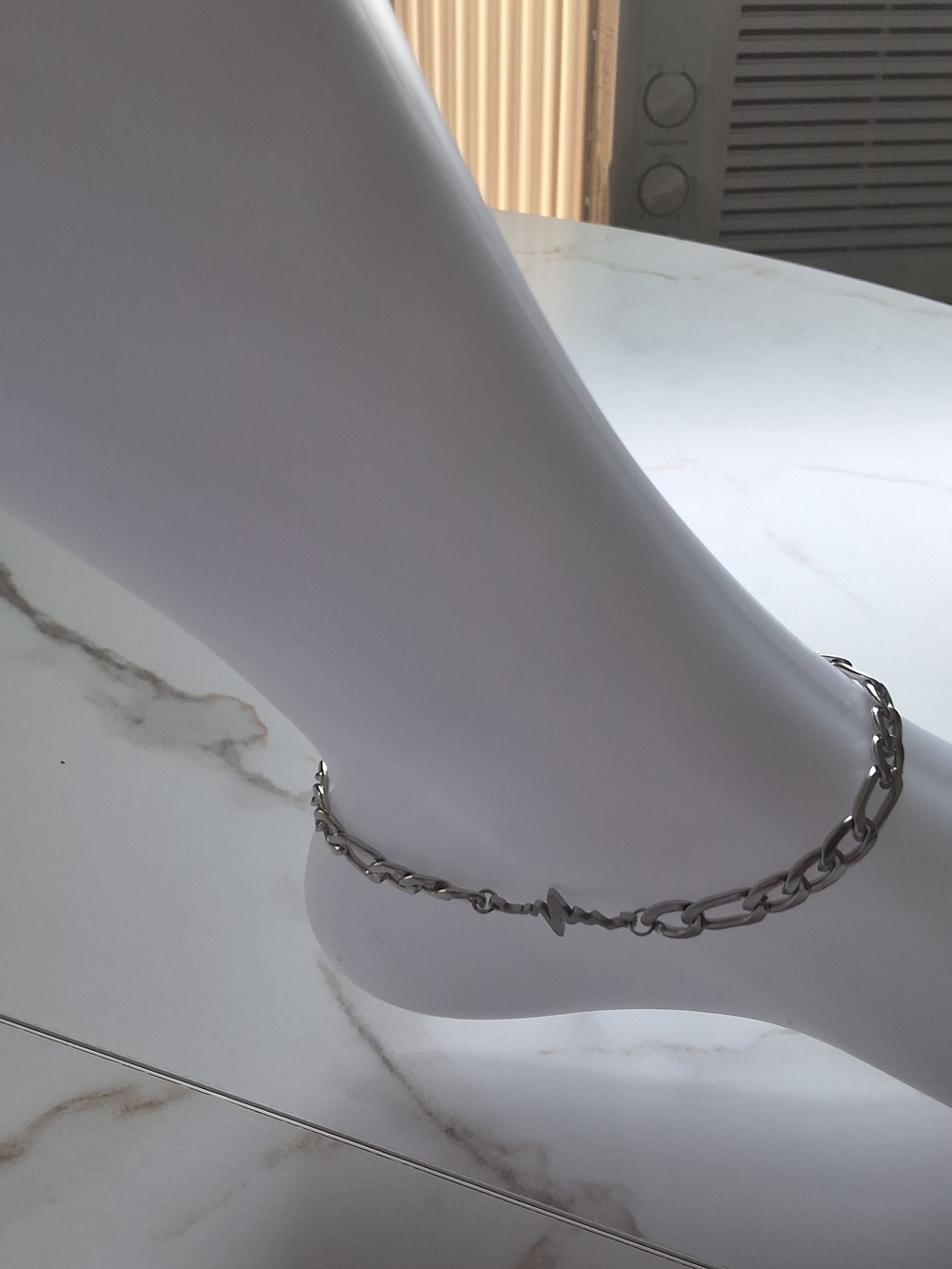 Silver Chain Link Anklet with Lightning Charm